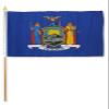 12x18 inch New York flag mounted on a 24 inch (2 Foot) wooden stick staff (Super Polyester) Cloth Fabric (Sewn Edges for Durability) 12"x18" view 1