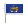 12x18 inch New York flag mounted on a 24 inch (2 Foot) wooden stick staff (Super Polyester) Cloth Fabric (Sewn Edges for Durability) 12"x18" view 2