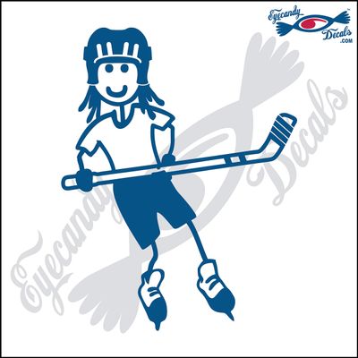 Eyecandy Decals Stick Family Girl Playing Hockey 4" Blue Decal Sticker