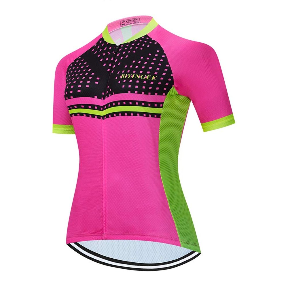 BIYINGEE Women's Cycling Jersey Short Sleeve Sweat Wicking Pink Green Size 5XL