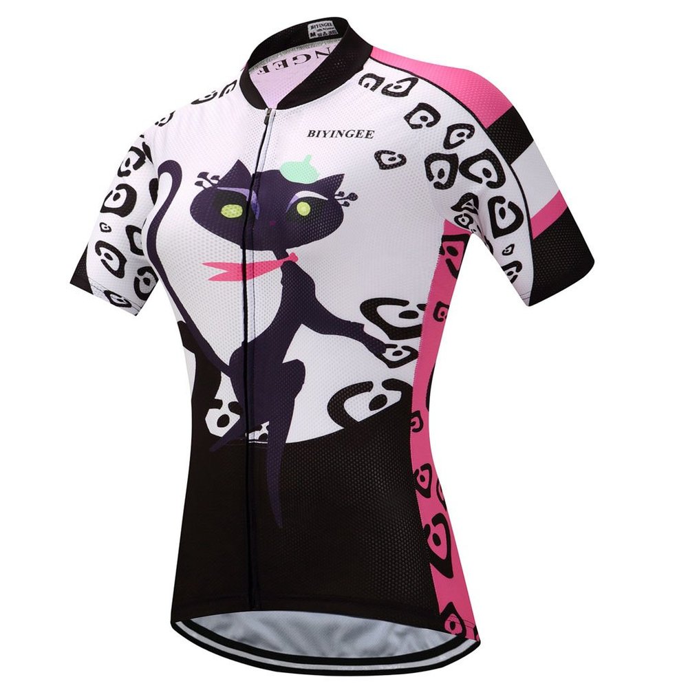 BIYINGEE Women's Cycling Jersey Short Sleeve Sweat Wicking Pink Cat Size XXXL