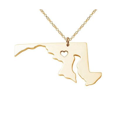 18K Gold Silver Country Map Charm Pendant Maryland State Map Necklace Jewelry (Gold)