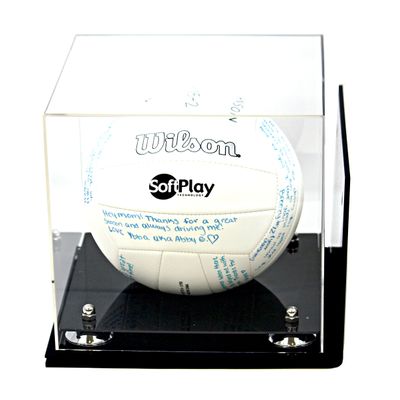 Better Display Cases Acrylic Volleyball Display Case with Silver Risers Mirror and Wall Mount (A027-SR)