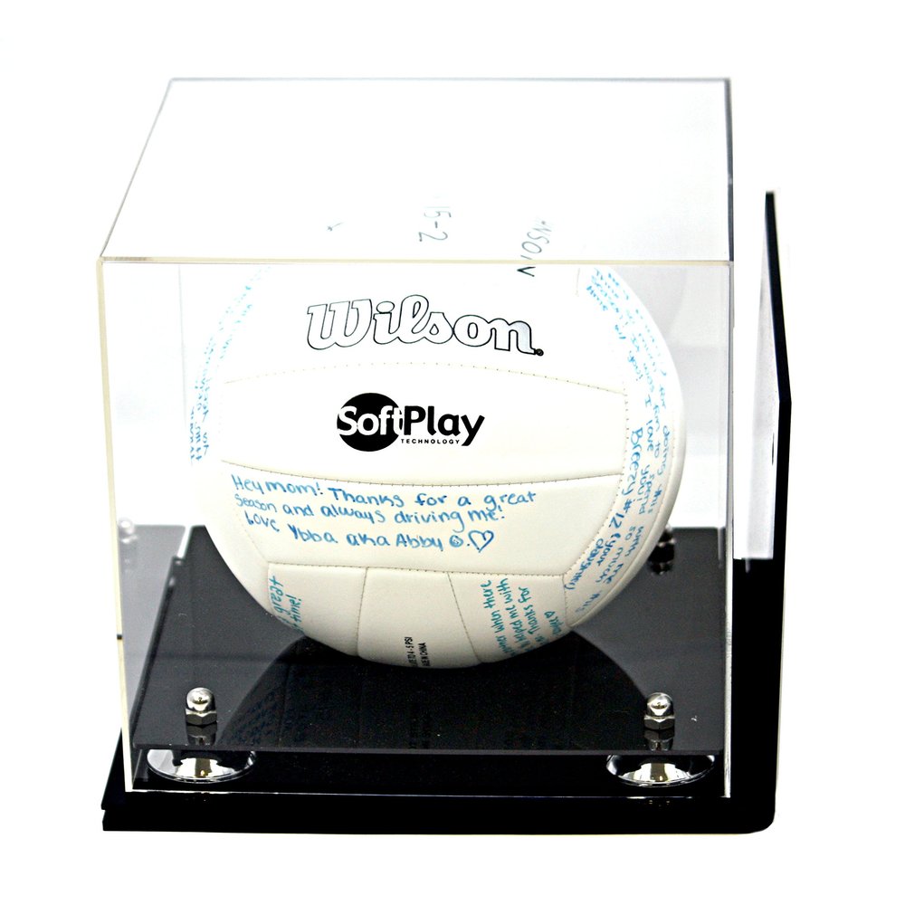 Better Display Cases Acrylic Volleyball Display Case with Silver Risers Mirror and Wall Mount (A027-SR)