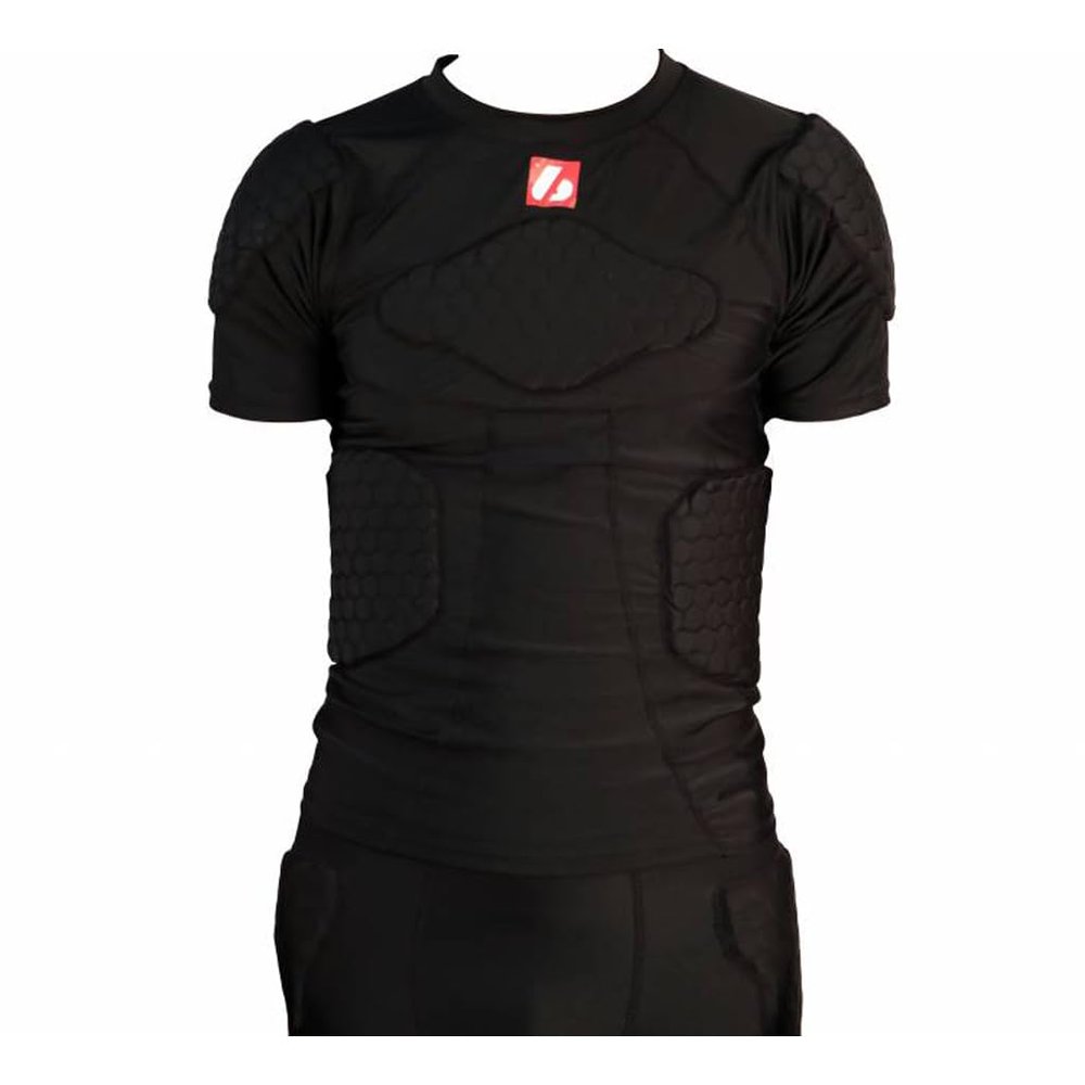 BARNETT FS-09 Compression T-Shirt, Short Sleeves, 4-Pad Integrated Protection for Football Baseball Basketball Youth & Adult Sizes, Black (3XL)