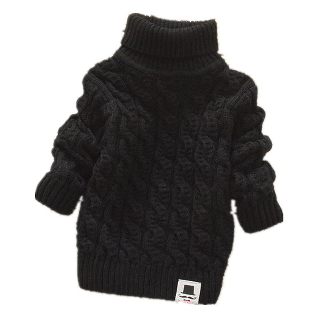 Nine Minow Boys Girls Turtleneck Sweaters Soft Warm Children's Sweater (1-2 Years, Black)