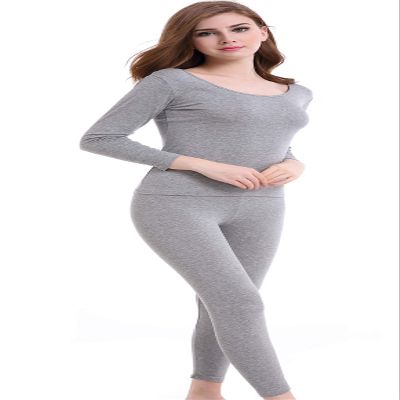 CnlanRow Thermal Underwear Women Long - Scoop Neck Ultra - Thin Johns Set Top & Bottom Light Gray