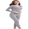 CnlanRow Thermal Underwear Women Long - Scoop Neck Ultra - Thin Johns Set Top & Bottom Light Gray view 1