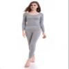 CnlanRow Thermal Underwear Women Long - Scoop Neck Ultra - Thin Johns Set Top & Bottom Light Gray view 2