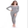 CnlanRow Thermal Underwear Women Long - Scoop Neck Ultra - Thin Johns Set Top & Bottom Light Gray view 4