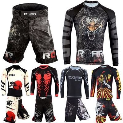 ROAR MMA Rash Guards Fight Training BJJ Grappling No Gi Wear (BLK/Dragon, Medium)