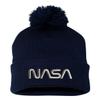One Size Navy Pom NASA Worm Logo Embroidered Knit Beanie Pom Cap view 1