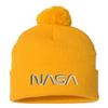 One Size Gold Pom NASA Worm Logo Embroidered Knit Beanie Pom Cap view 1