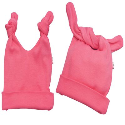 Babysoy Baby Girls' Duo-Styles Double Knot Solid Color Hat/Beanie (12-24 Months, Pink Lemon)