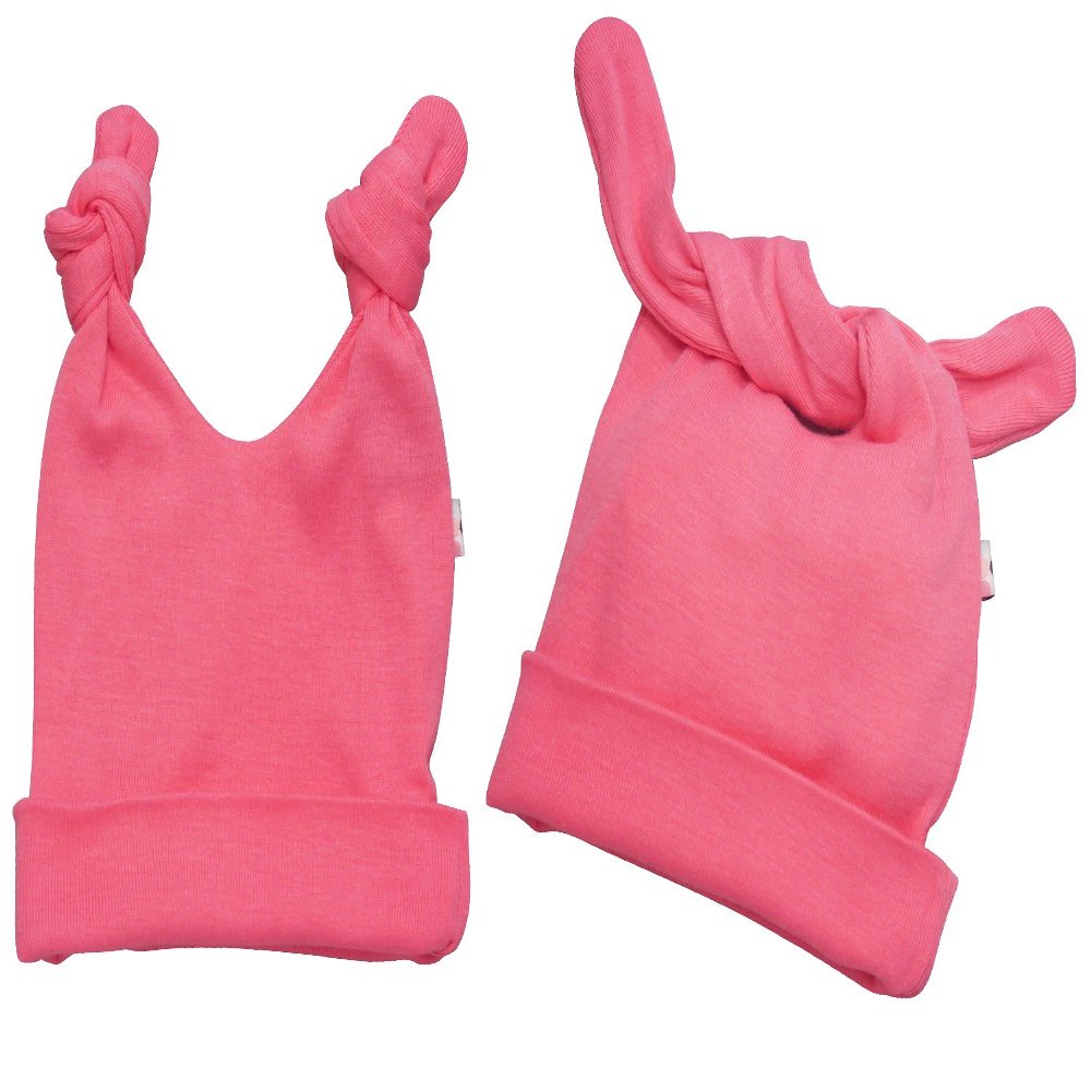 Babysoy Baby Girls' Duo-Styles Double Knot Solid Color Hat/Beanie (12-24 Months, Pink Lemon)
