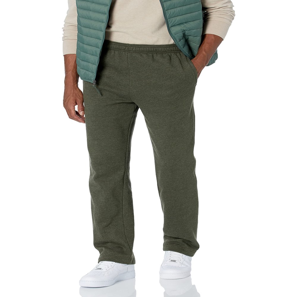 Amazon Essentials Men's Relaxed Straight Leg Fleece Open Bottom Sweatpant (Available in Big & Tall), Olive Heather, X-Large