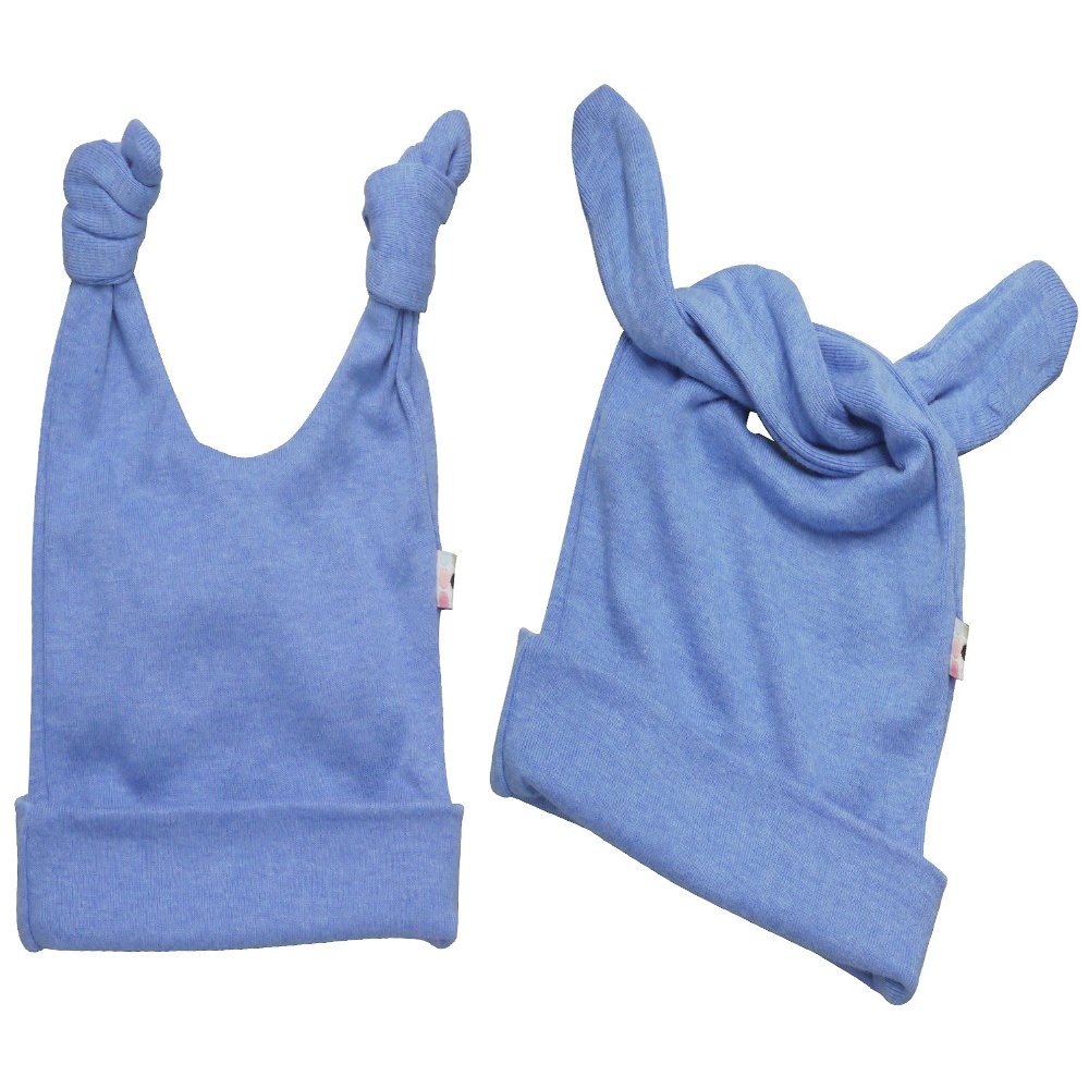 Babysoy Baby Girls' Duo-Styles Double Knot Solid Color Hat/Beanie (0-6 Months, Lake Blue)