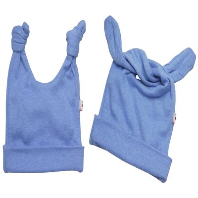 Babysoy Baby Girls' Duo-Styles Double Knot Solid Color Hat/Beanie (6-12 Months, Lake Blue)