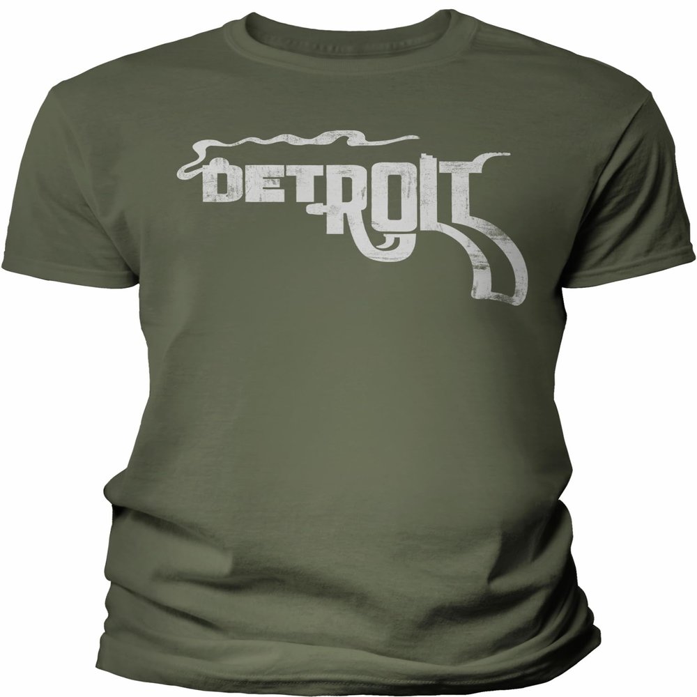 Detroit Smoking Gun Shirt for Men Women Distressed Vintage Soft - F/Military-4X
