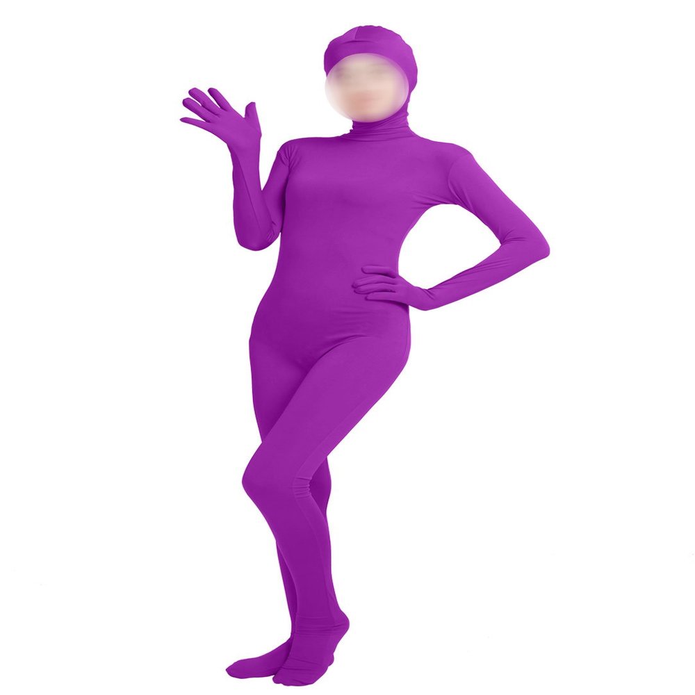 Girls' Women's Full Body Open Face Spandex Unitard Mask Zentai Costume Bodysuit (XL, Purple)