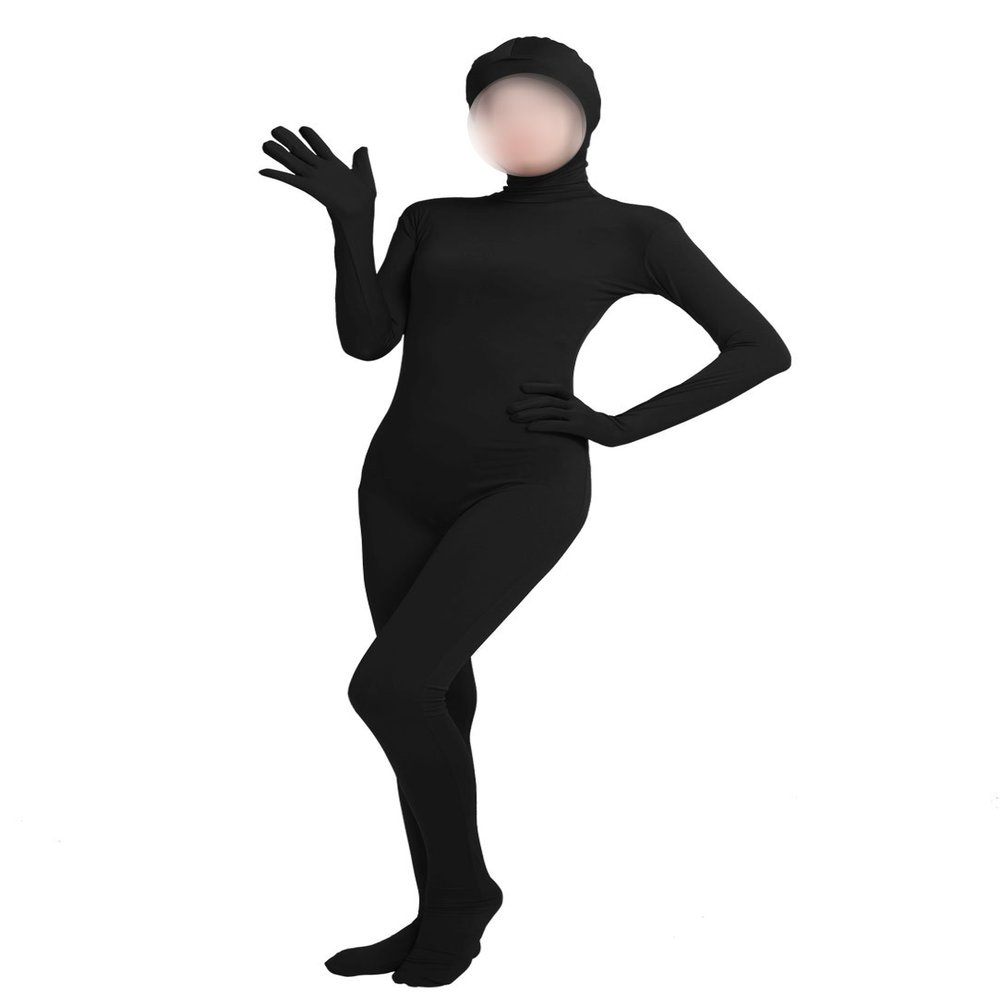 Girls' Women's Full Body Open Face Spandex Unitard Mask Zentai Costume Bodysuit (XXL, Black)