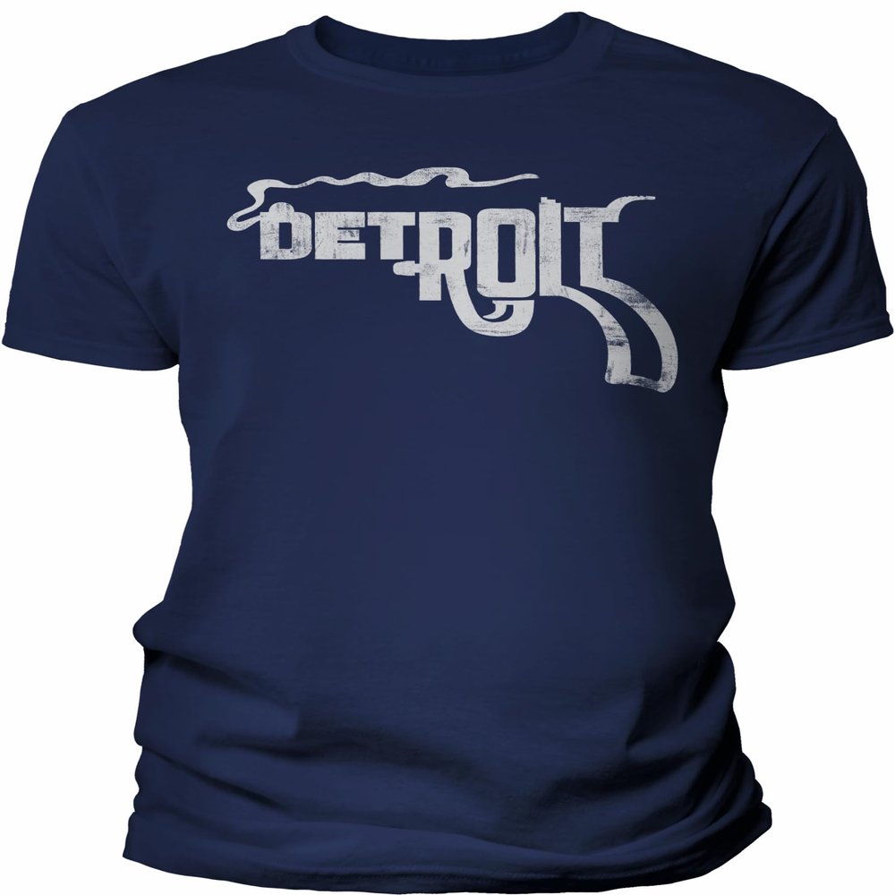 Detroit Smoking Gun Shirt for Men Women Distressed Vintage Soft - F/Navy-4X