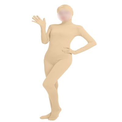 Girls' Women's Full Body Open Face Spandex Unitard Mask Zentai Costume Bodysuit (S, Nude)