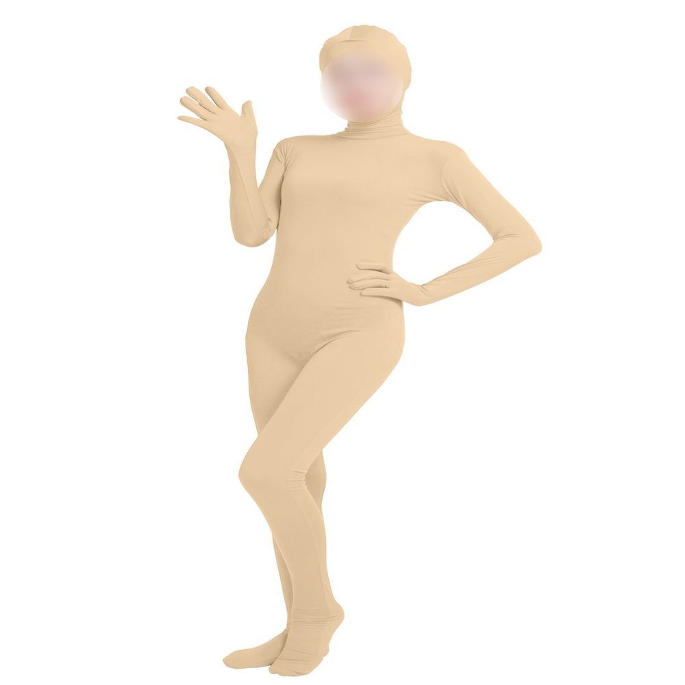 Girls' Women's Full Body Open Face Spandex Unitard Mask Zentai Costume Bodysuit (S, Nude)