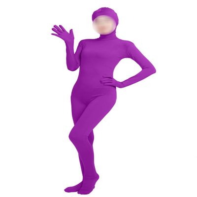 Girls' Women's Full Body Open Face Spandex Unitard Mask Zentai Costume Bodysuit (S, Purple)