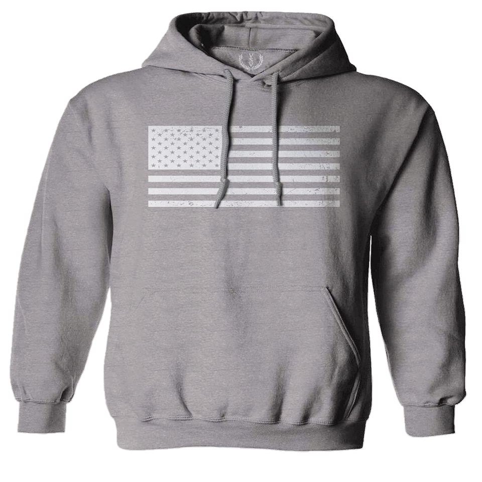 0006. Vintage USA United States of America American Patriotic Proud Flag Style Sweatshirt Pullover Hoodie (Light Gray, X-Large)