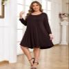 JollieLovin Women Plus Size 3/4 Sleeve Casual Dresses Crew Neck T Shirt Swing Dress with Pockets(Large,Coffee) view 2