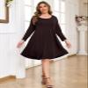 JollieLovin Women Plus Size 3/4 Sleeve Casual Dresses Crew Neck T Shirt Swing Dress with Pockets(Large,Coffee) view 3