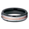 6mm Brushed Silver Tungsten Carbide Wedding Ring Rose Gold Groove Black Inlay Unisex Band 5.5 view 2