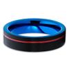 6mm Black Brushed Tungsten Carbide Wedding Band Red Groove Blue Inlay Pipe Cut Unisex Ring 7.5 view 2