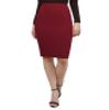 Fitted Solid Bubble Crepe High Waist Midi Pencil Skirt Burgundy Size S view 2