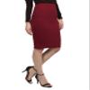 Fitted Solid Bubble Crepe High Waist Midi Pencil Skirt Burgundy Size S view 3