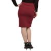 Fitted Solid Bubble Crepe High Waist Midi Pencil Skirt Burgundy Size S view 4