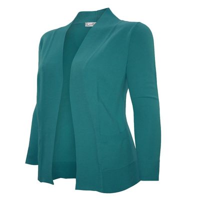 Cielo Women's Solid Basic Open Front Pockets Knit Sweater Cardigan Dark Green S