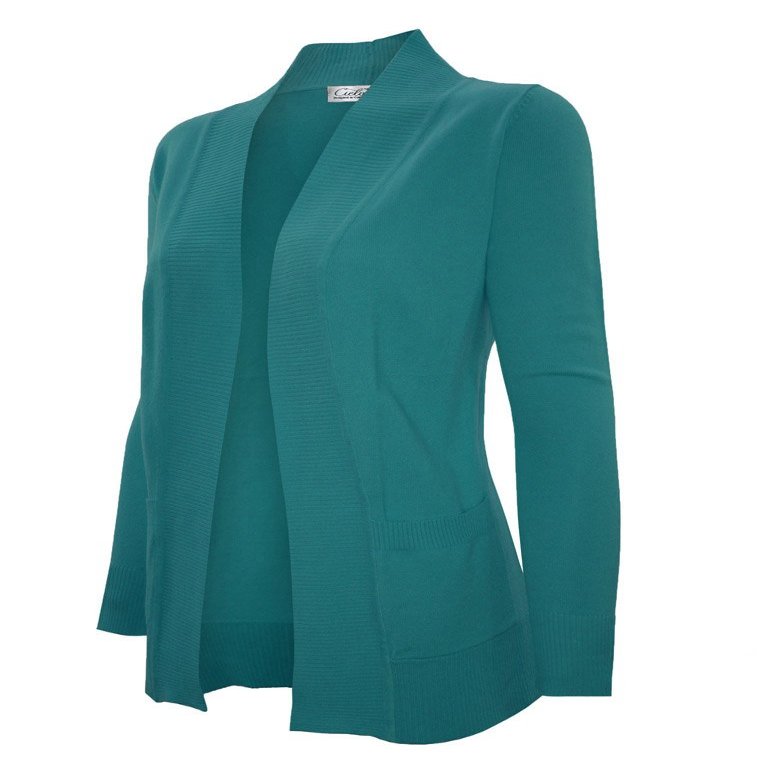 Cielo Women's Solid Basic Open Front Pockets Knit Sweater Cardigan Dark Green S