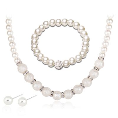 GRACE JUN Created/Faux Pearl Necklace Bracelet Earrings for Women Party Wedding Bridal Jewelry Set (A2)