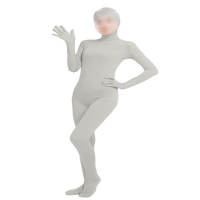 Girls' Women's Full Body Open Face Spandex Unitard Mask Zentai Costume Bodysuit (XL, Light Gray)