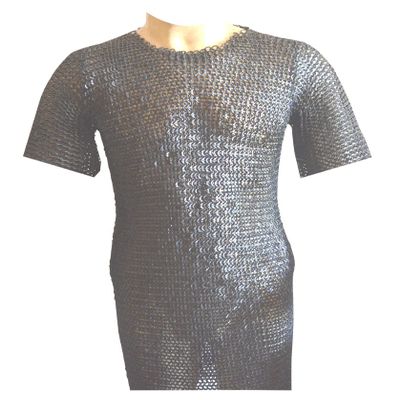 Medieval Chainmail Shirt Haubergeon Armour 9 MM Flat Riveted with Washer SCA Armour ABS (BLACKENED, Medium)