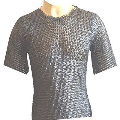 Flat Riveted with Washer Chainmail Shirt Small Size Medieval Chainmail Haubergeon Armour ABS (BLACKENED)
