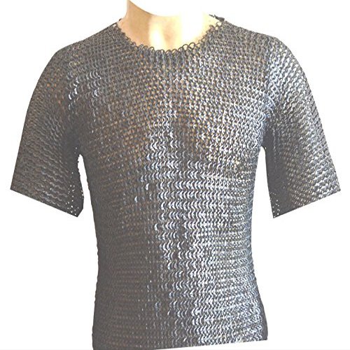 Flat Riveted with Washer Chainmail Shirt Small Size Medieval Chainmail Haubergeon Armour ABS (BLACKENED)