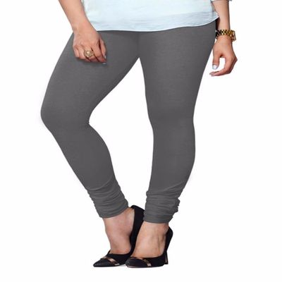 ladyline Extra Long Churidar Leggings Plain Cotton Indian Yoga Workout Pants for Women (Free Size-Gray)