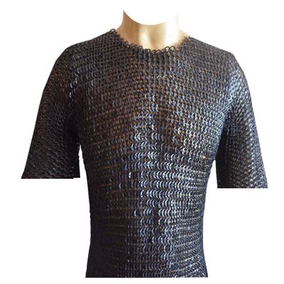 Medieval Flat Riveted with Washer Chainmail Shirt Small Size Chainmail Haubergeon ABS (Blackened)