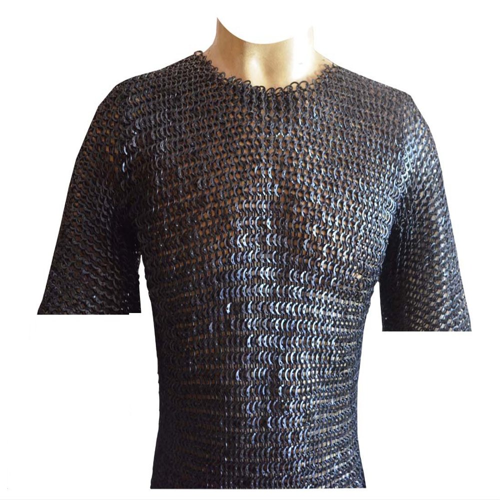Medieval Flat Riveted with Washer Chainmail Shirt Small Size Chainmail Haubergeon ABS (Blackened)