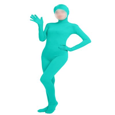 Girls' Women's Full Body Open Face Spandex Unitard Mask Zentai Costume Bodysuit (XL, Mint Blue)
