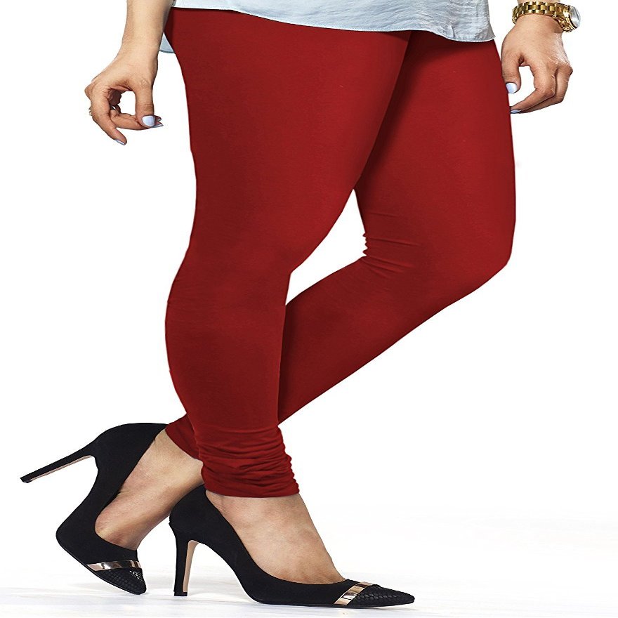 ladyline Extra Long Churidar Leggings Plain Cotton Indian Yoga Workout Pants for Women (Free Size-Dark Red)