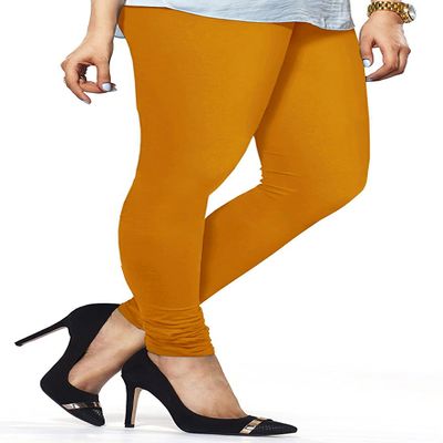 ladyline Extra Long Churidar Leggings Plain Cotton Indian Yoga Workout Pants for Women (Free Size-Mustard)